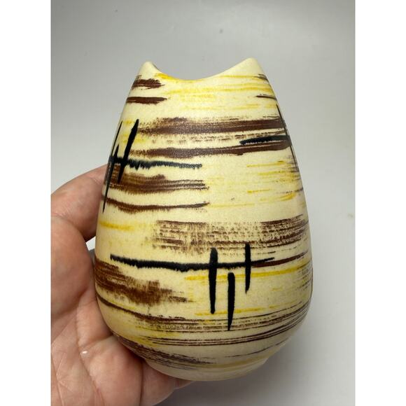 Other - Vintage West German Jasba Keramik 5" Vase Fish Mouth Geometric Scratch Lines MCM